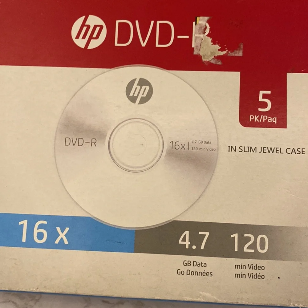 HP DVD-R 5pk 16x 4.7 GB 120 min disks set of 2 boxes